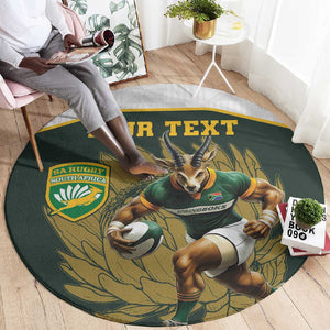 South Africa Rugby Personalised Round Carpet Springboks Mascot With King Protea -  African Pattern