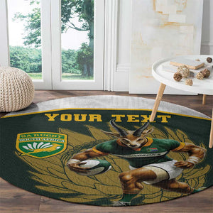 South Africa Rugby Personalised Round Carpet Springboks Mascot With King Protea -  African Pattern