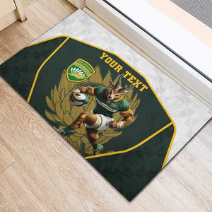 South Africa Rugby Personalised Rubber Doormat Springboks Mascot With King Protea -  African Pattern