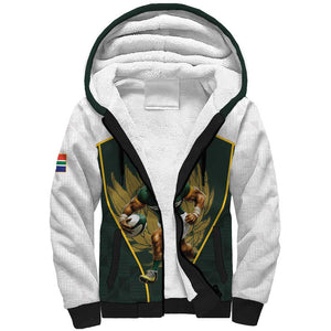 South Africa Rugby Personalised Sherpa Hoodie Springboks Mascot With King Protea -  African Pattern