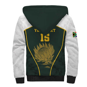 South Africa Rugby Personalised Sherpa Hoodie Springboks Mascot With King Protea -  African Pattern