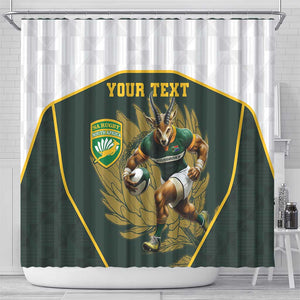 South Africa Rugby Personalised Shower Curtain Springboks Mascot With King Protea -  African Pattern