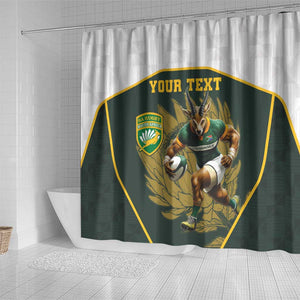 South Africa Rugby Personalised Shower Curtain Springboks Mascot With King Protea -  African Pattern