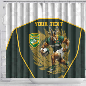 South Africa Rugby Personalised Shower Curtain Springboks Mascot With King Protea -  African Pattern