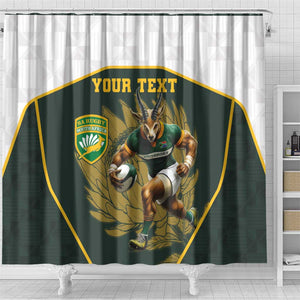 South Africa Rugby Personalised Shower Curtain Springboks Mascot With King Protea -  African Pattern