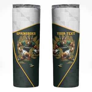 South Africa Rugby Personalised Skinny Tumbler Springboks Mascot With King Protea -  African Pattern