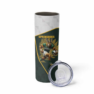 South Africa Rugby Personalised Skinny Tumbler Springboks Mascot With King Protea -  African Pattern