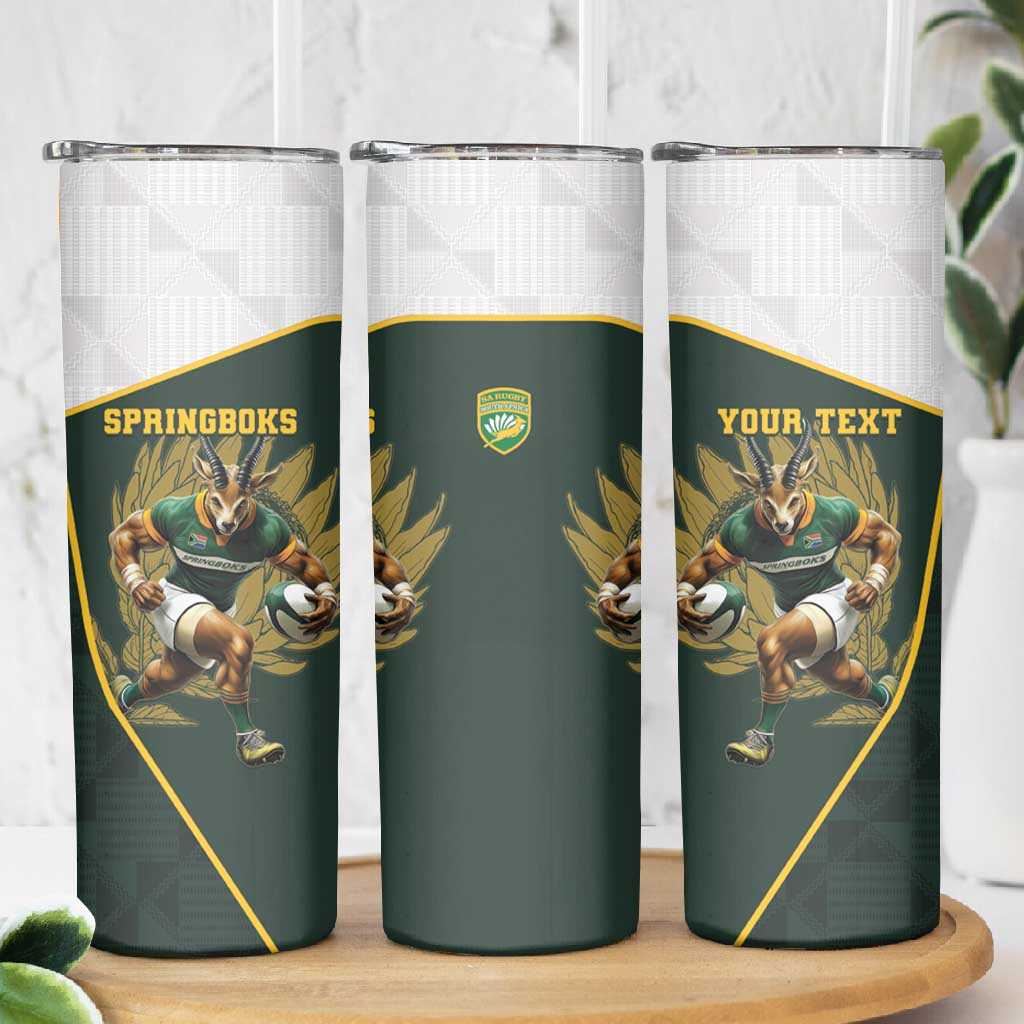 South Africa Rugby Personalised Skinny Tumbler Springboks Mascot With King Protea -  African Pattern