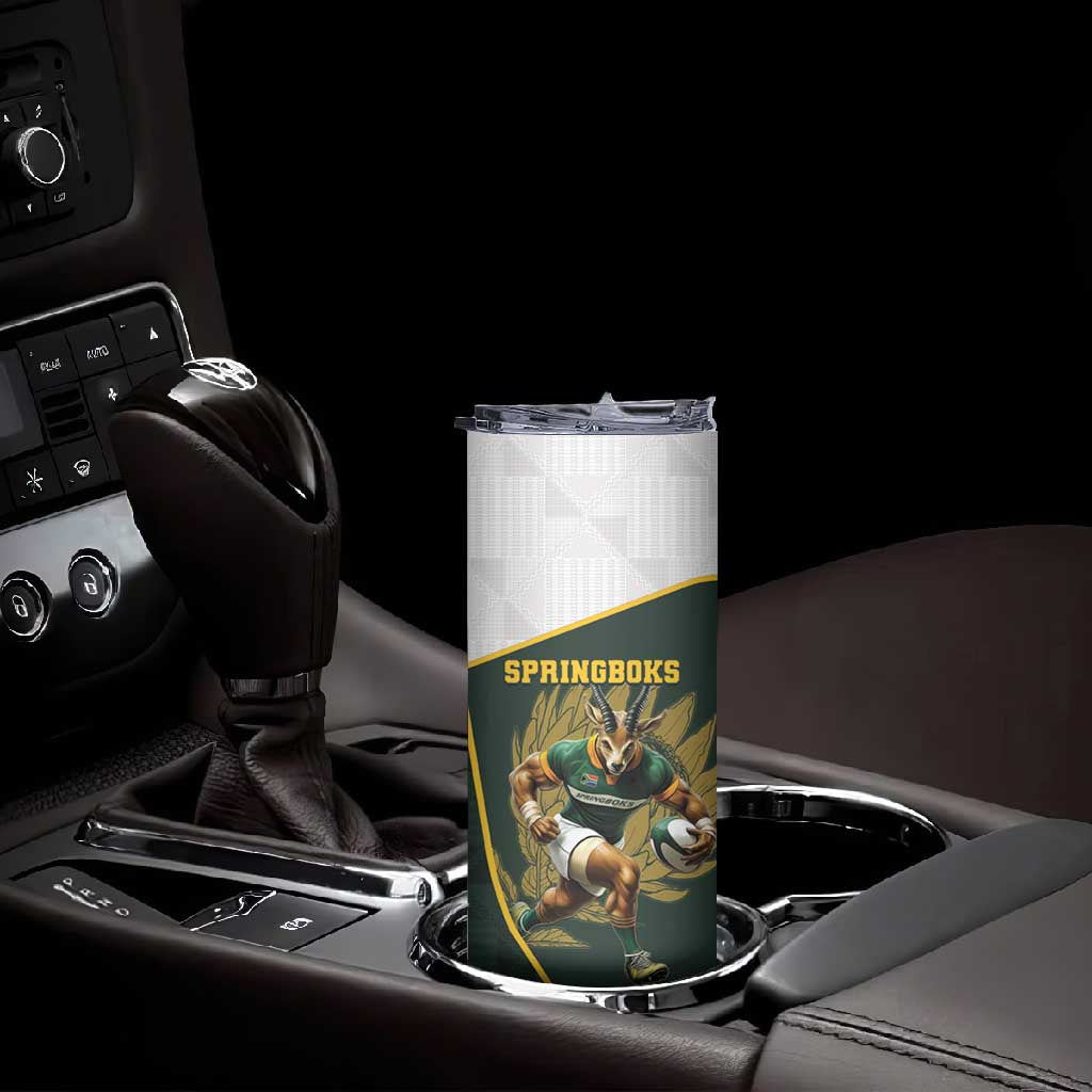 South Africa Rugby Personalised Skinny Tumbler Springboks Mascot With King Protea -  African Pattern