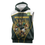 South Africa Rugby Personalised Sleeveless Zip Hoodie Springboks Mascot With King Protea -  African Pattern - African Pride