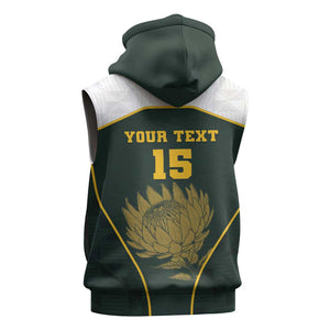 South Africa Rugby Personalised Sleeveless Zip Hoodie Springboks Mascot With King Protea -  African Pattern - African Pride