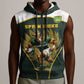 South Africa Rugby Personalised Sleeveless Zip Hoodie Springboks Mascot With King Protea -  African Pattern - African Pride