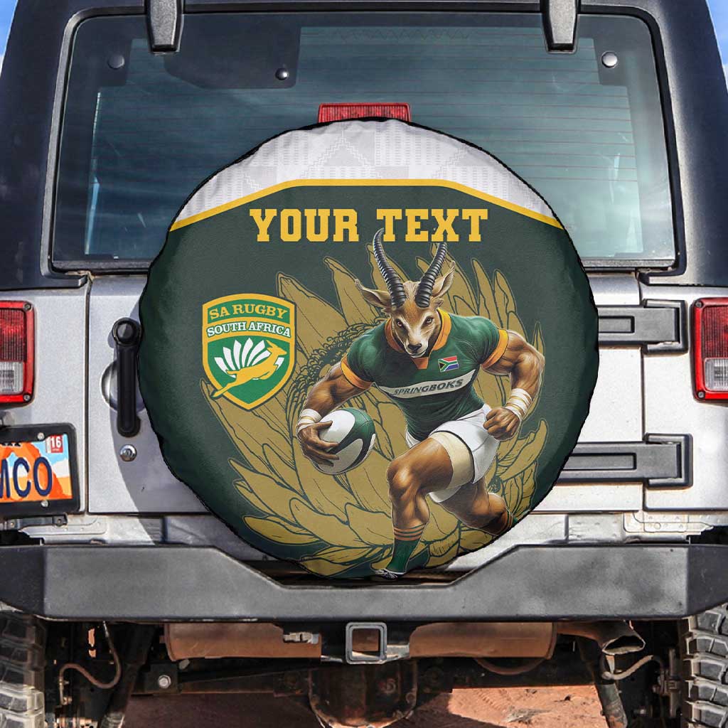 South Africa Rugby Personalised Spare Tire Cover Springboks Mascot With King Protea -  African Pattern