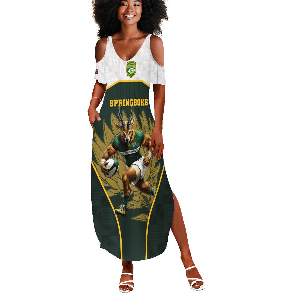 South Africa Rugby Personalised Summer Maxi Dress Springboks Mascot With King Protea -  African Pattern