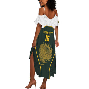 South Africa Rugby Personalised Summer Maxi Dress Springboks Mascot With King Protea -  African Pattern