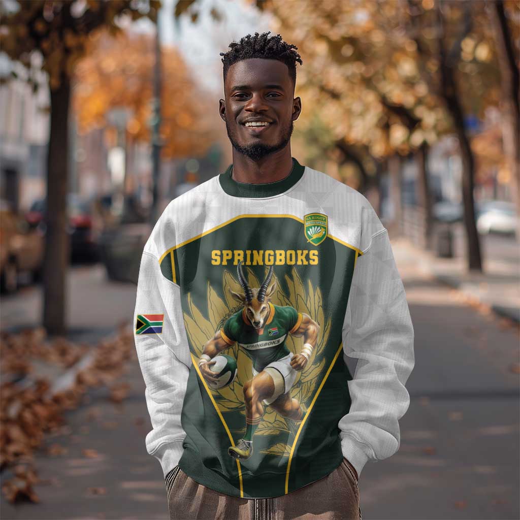 South Africa Rugby Personalised Sweatshirt Springboks Mascot With King Protea -  African Pattern