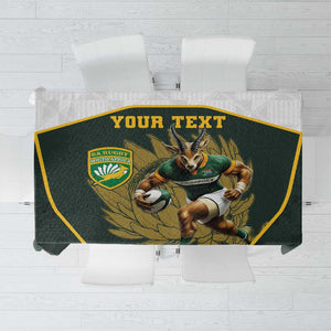 South Africa Rugby Personalised Tablecloth Springboks Mascot With King Protea -  African Pattern