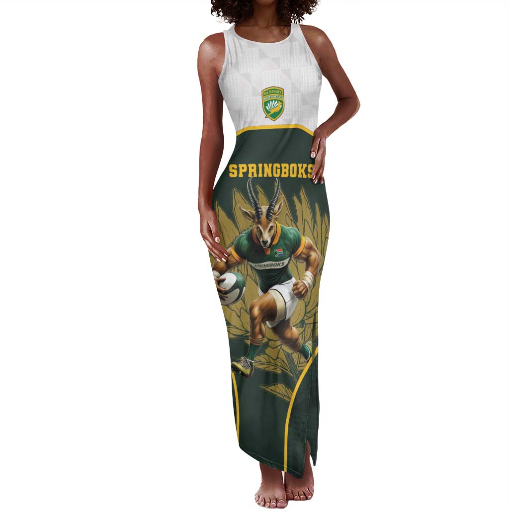 South Africa Rugby Personalised Tank Maxi Dress Springboks Mascot With King Protea -  African Pattern