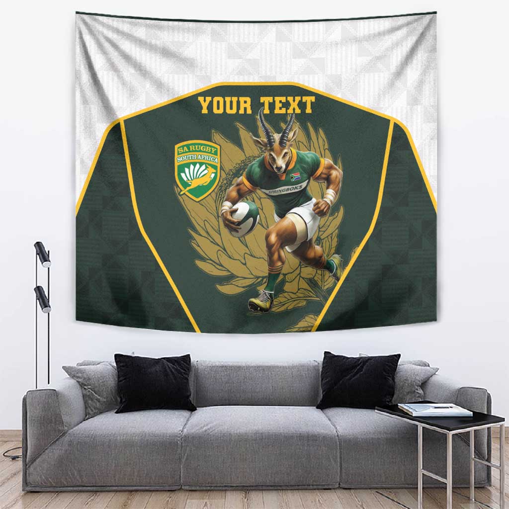 South Africa Rugby Personalised Tapestry Springboks Mascot With King Protea -  African Pattern