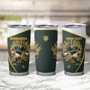 South Africa Rugby Personalised Tumbler Cup Springboks Mascot With King Protea -  African Pattern