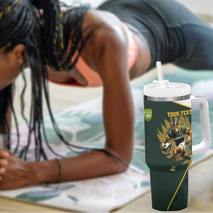 South Africa Rugby Personalised Tumbler With Handle Springboks Mascot With King Protea -  African Pattern