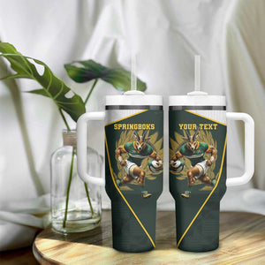 South Africa Rugby Personalised Tumbler With Handle Springboks Mascot With King Protea -  African Pattern