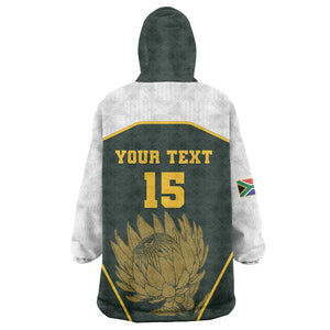 South Africa Rugby Personalised Wearable Blanket Hoodie Springboks Mascot With King Protea -  African Pattern