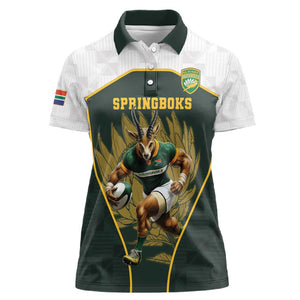 South Africa Rugby Personalised Women Polo Shirt Springboks Mascot With King Protea -  African Pattern