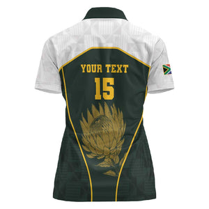 South Africa Rugby Personalised Women Polo Shirt Springboks Mascot With King Protea -  African Pattern