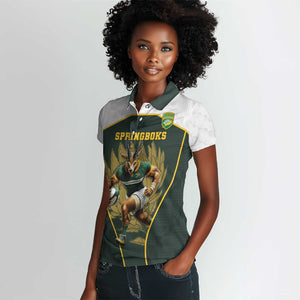 South Africa Rugby Personalised Women Polo Shirt Springboks Mascot With King Protea -  African Pattern