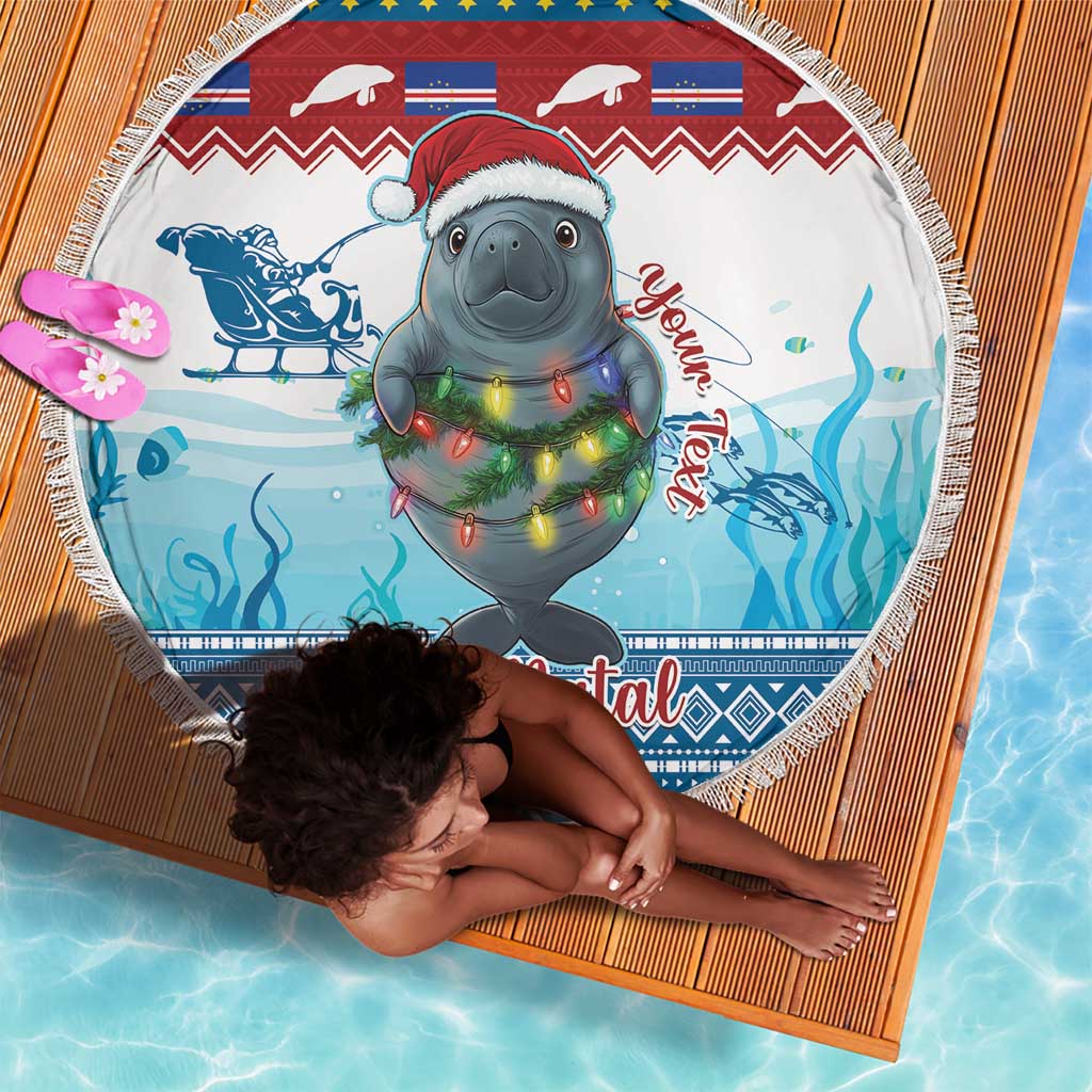 Personalised Cape Verde Christmas Beach Blanket Manatee Feliz Natal