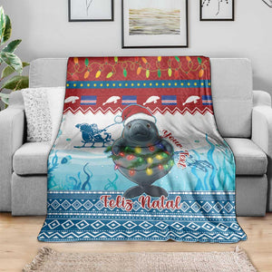 Personalised Cape Verde Christmas Blanket Manatee Feliz Natal