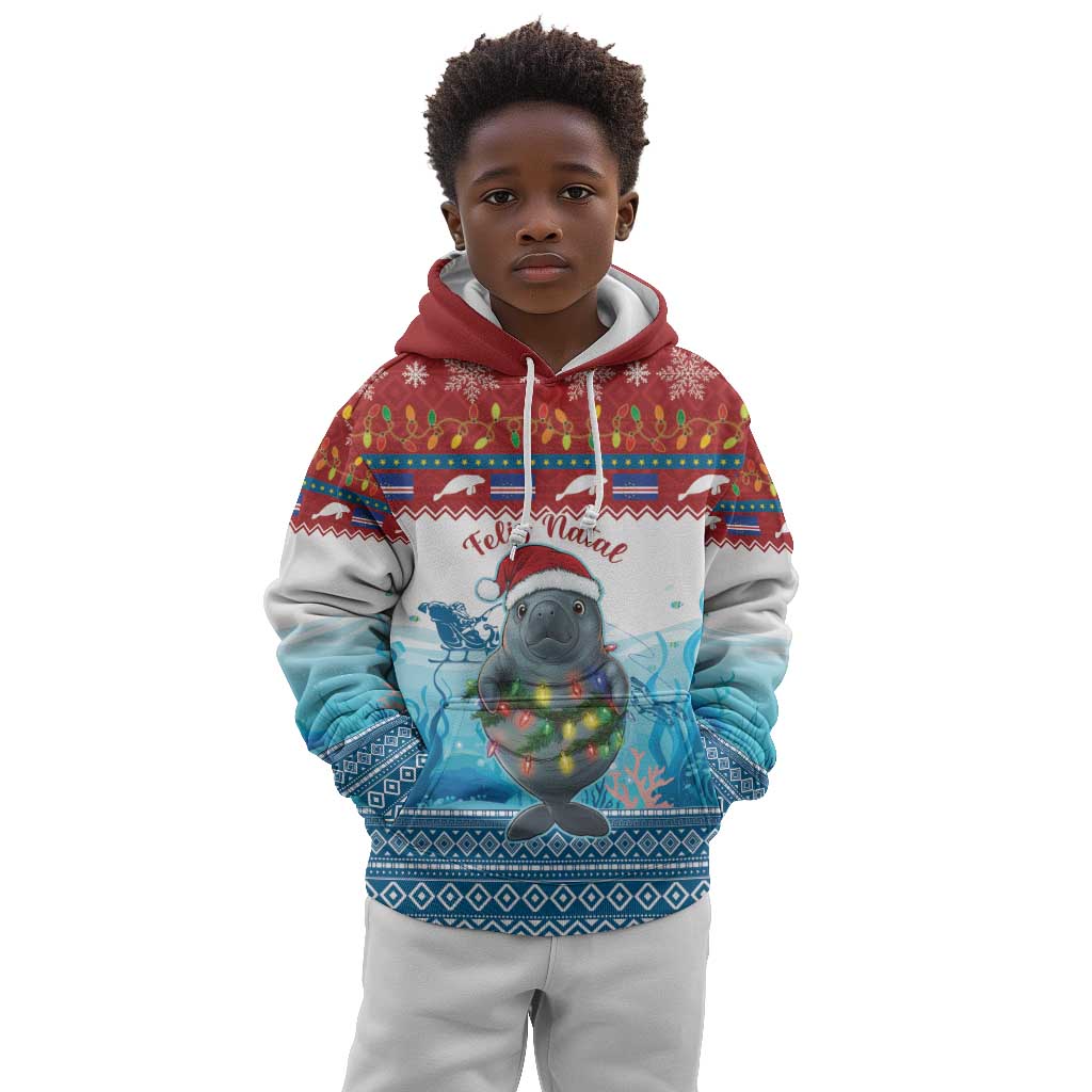 Personalised Cape Verde Christmas Kid Hoodie Manatee Feliz Natal