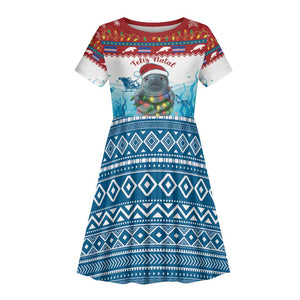 Personalised Cape Verde Christmas Kid Short Sleeve Dress Manatee Feliz Natal