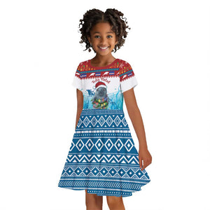 Personalised Cape Verde Christmas Kid Short Sleeve Dress Manatee Feliz Natal