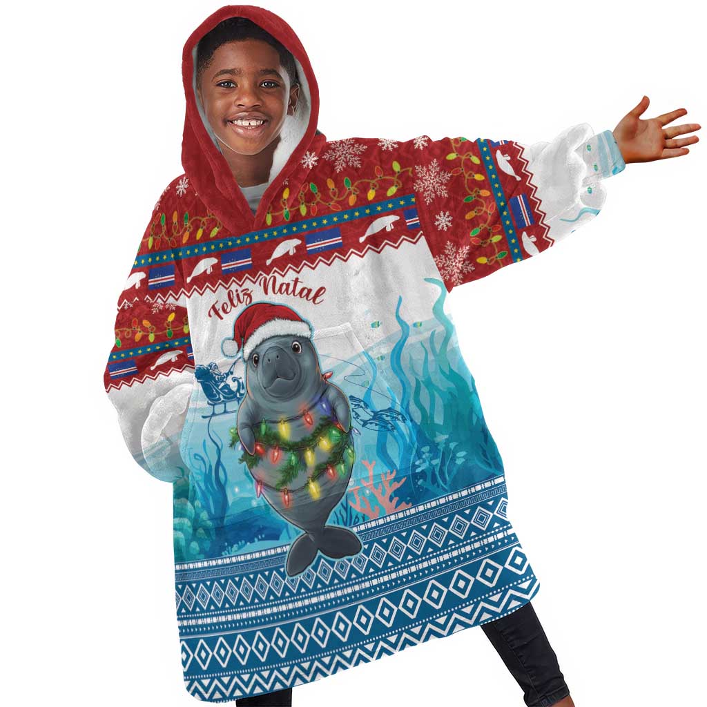 Personalised Cape Verde Christmas Kid Wearable Blanket Hoodie Manatee Feliz Natal