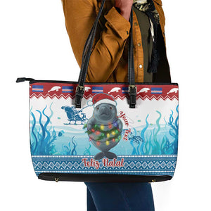 Personalised Cape Verde Christmas Leather Tote Bag Manatee Feliz Natal