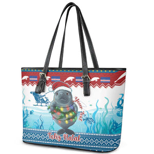 Personalised Cape Verde Christmas Leather Tote Bag Manatee Feliz Natal