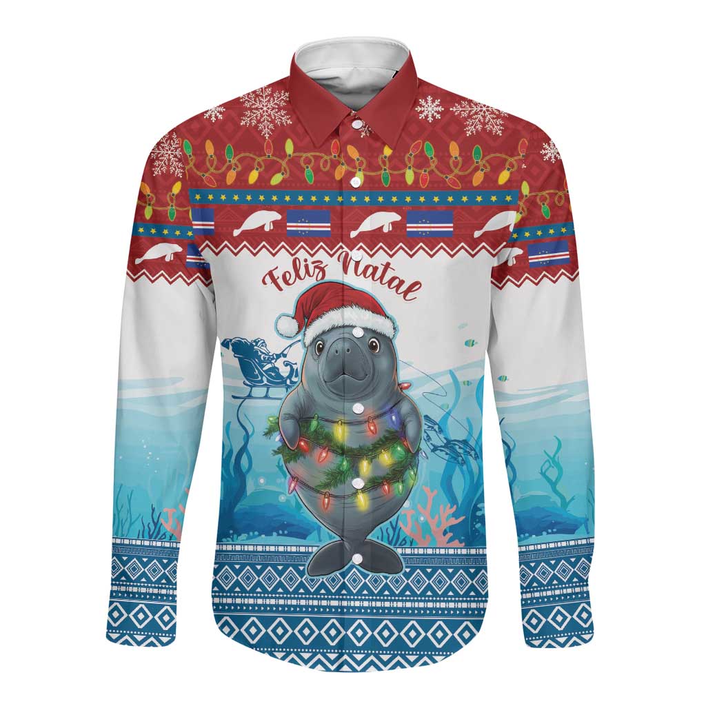 Personalised Cape Verde Christmas Long Sleeve Button Shirt Manatee Feliz Natal