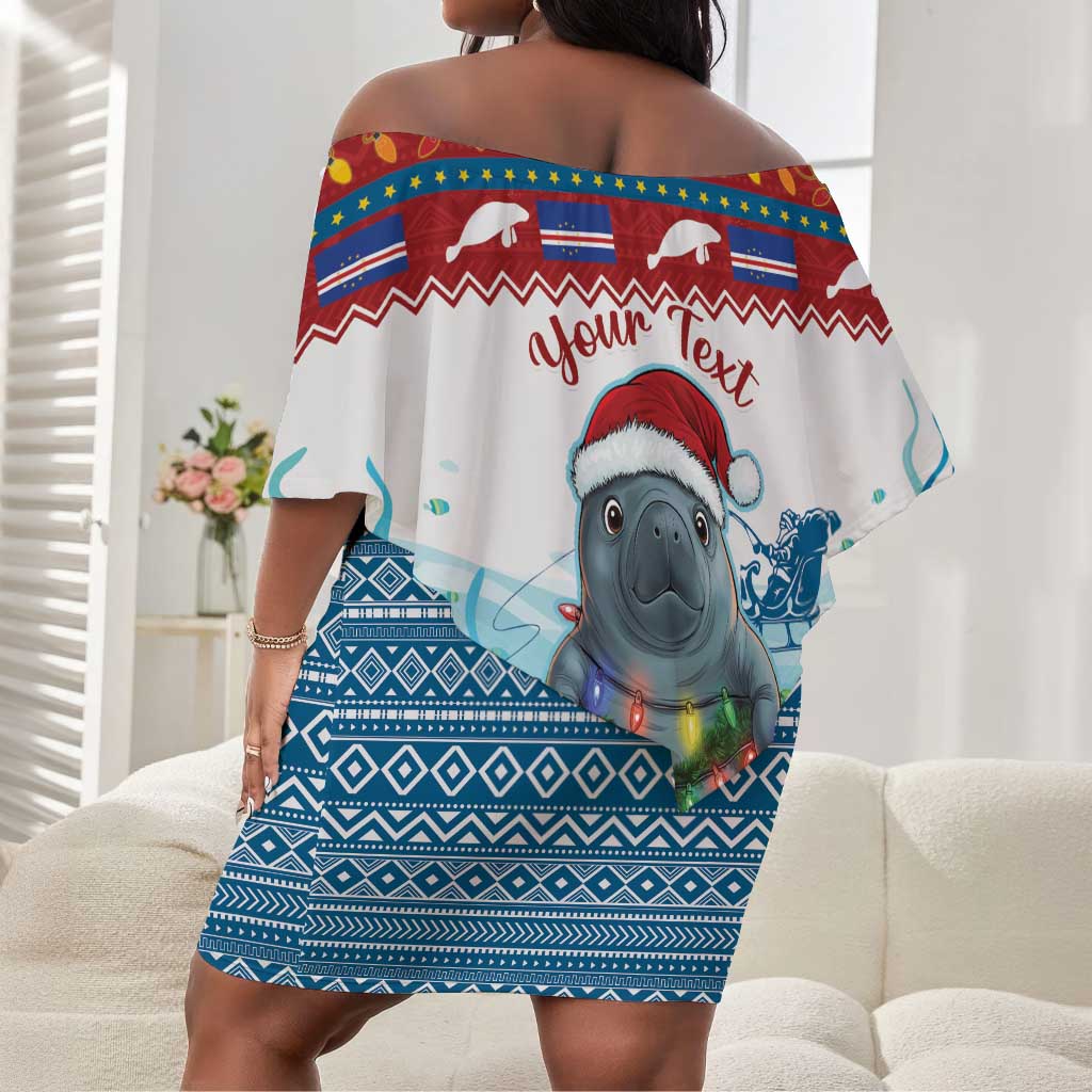 Personalised Cape Verde Christmas Off Shoulder Short Dress Manatee Feliz Natal
