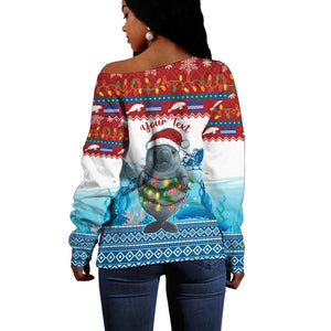 Personalised Cape Verde Christmas Off Shoulder Sweater Manatee Feliz Natal