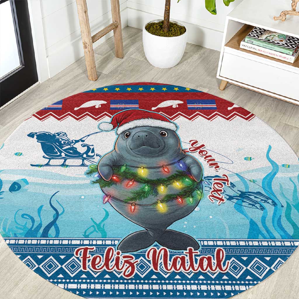 Personalised Cape Verde Christmas Round Carpet Manatee Feliz Natal