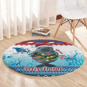 Personalised Cape Verde Christmas Round Carpet Manatee Feliz Natal