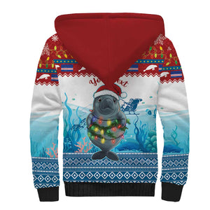 Personalised Cape Verde Christmas Sherpa Hoodie Manatee Feliz Natal