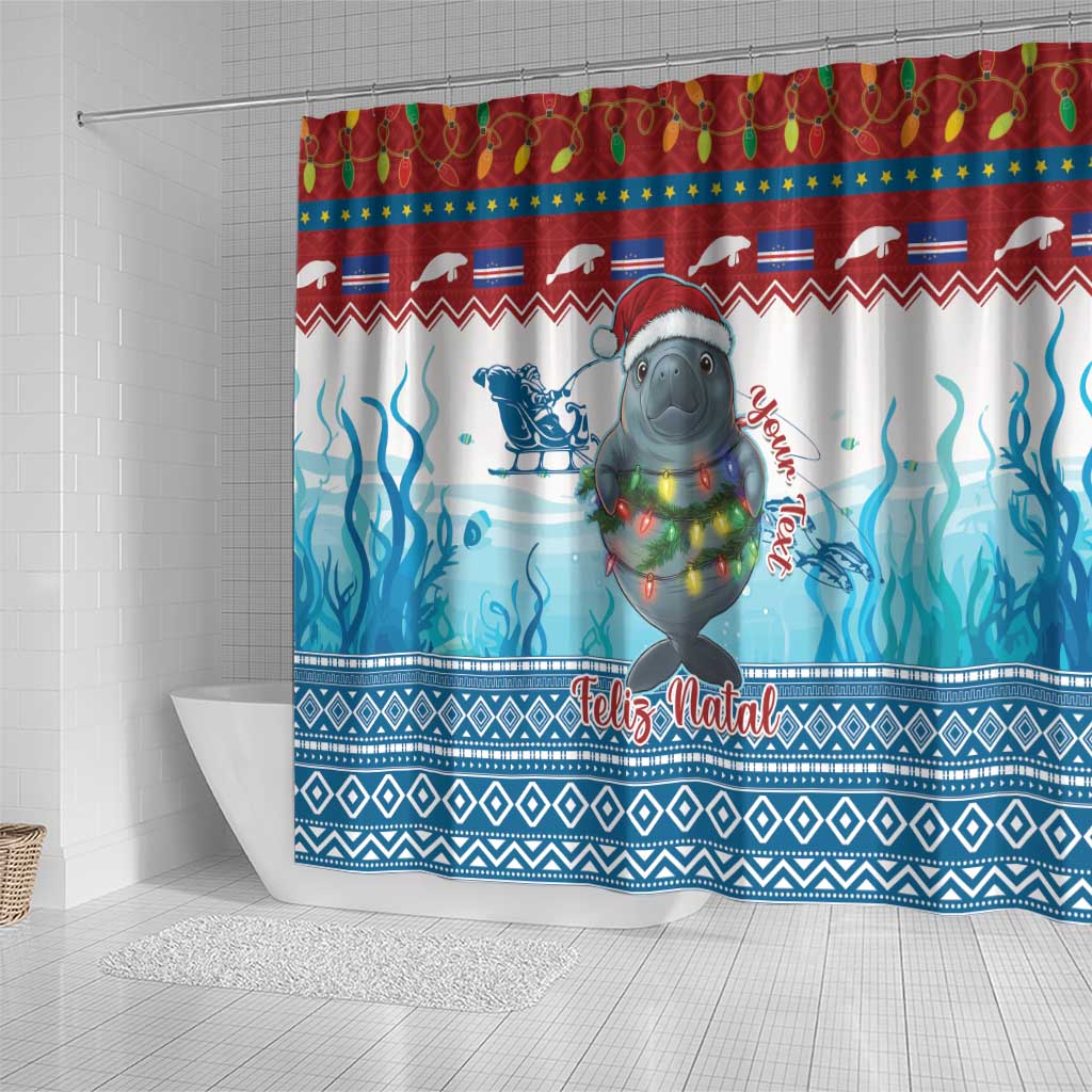 Personalised Cape Verde Christmas Shower Curtain Manatee Feliz Natal
