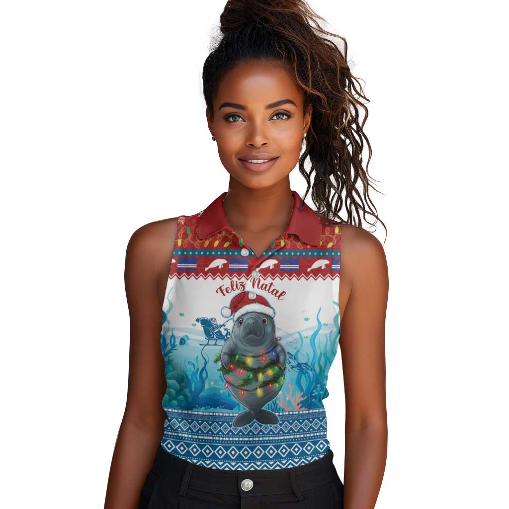 Personalised Cape Verde Christmas Women Sleeveless Polo Shirt Manatee Feliz Natal