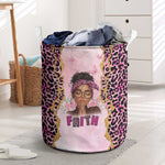 Black Her Story Laundry Basket Faith Pink Leopard - African Pride