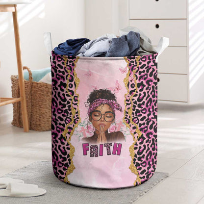 Black Her Story Laundry Basket Faith Pink Leopard - African Pride