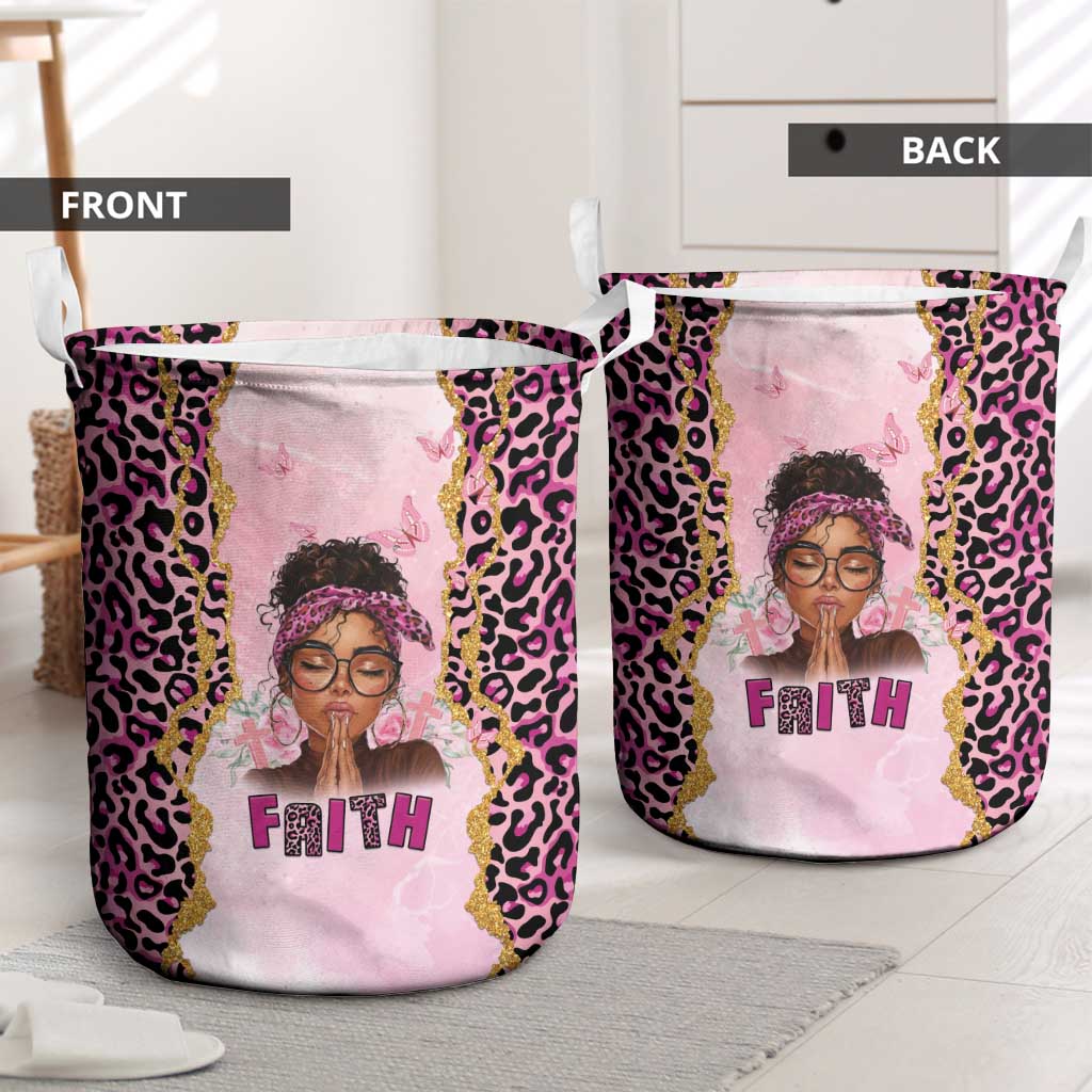 Black Her Story Laundry Basket Faith Pink Leopard - African Pride