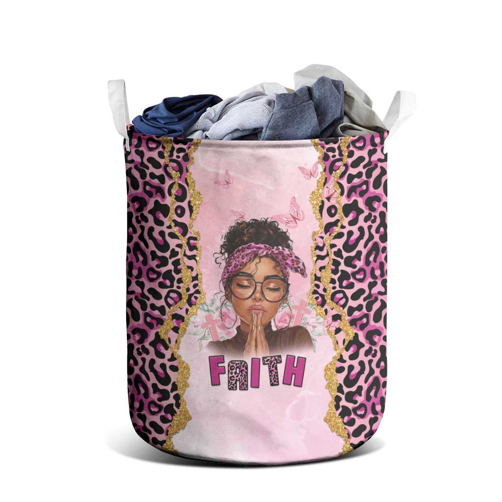 Black Her Story Laundry Basket Faith Pink Leopard - African Pride